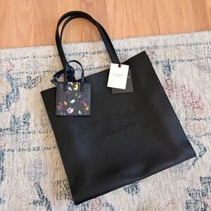 Ted Baker London Black Saffiano Icon Tote Bag with Floral Card Holder NEW
